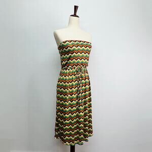 MAURICES Bohemian Y2K‎ Strapless Midi Tube Dress Chevron Brown Orange Women's M